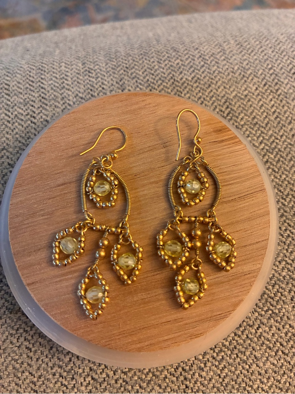 Gold-Tone Yellow Beaded Dangle Earrings